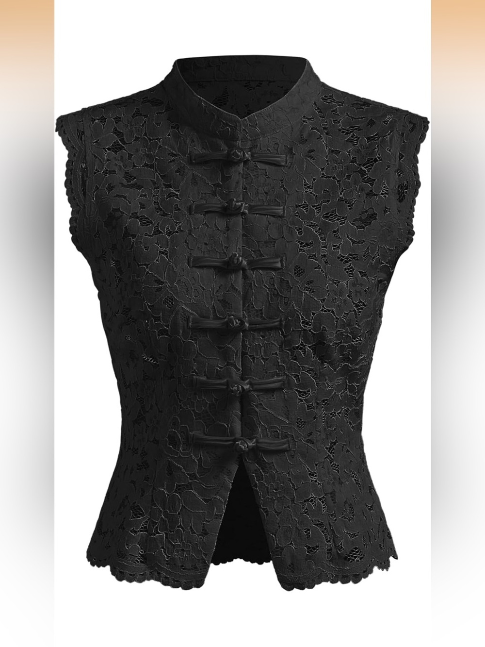 Black Lace Mandarin Collar Vest